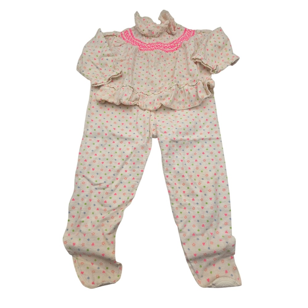 Read Clever Tots Vintage Pink Smocked Heart Print Pajama Set Footed Pants Size 3
